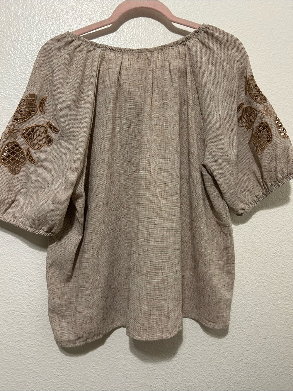 Woven Taupe Button-Front Peasant Blouse - Picture 8 of 8